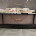 Rectangular Coffee Table with Marble-Effect Top and Natural Wood Veneer Detailing